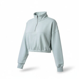 NIA Mock Neck Quarter Zip Cropped Pullover Sweatshirt Size Medium Light Green